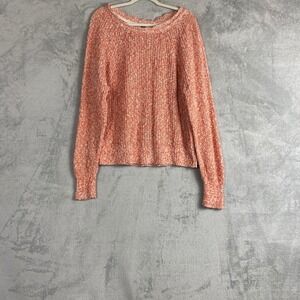 Free People Orange White Marled Cotton Linen Knit Sweater Medium Raglan Pullover